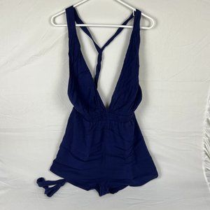 Lulus Milos Navy Blue Convertible Halter Romper
